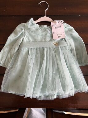 Mayoral Mint Green Tulle Baby Dress with Heart Accent